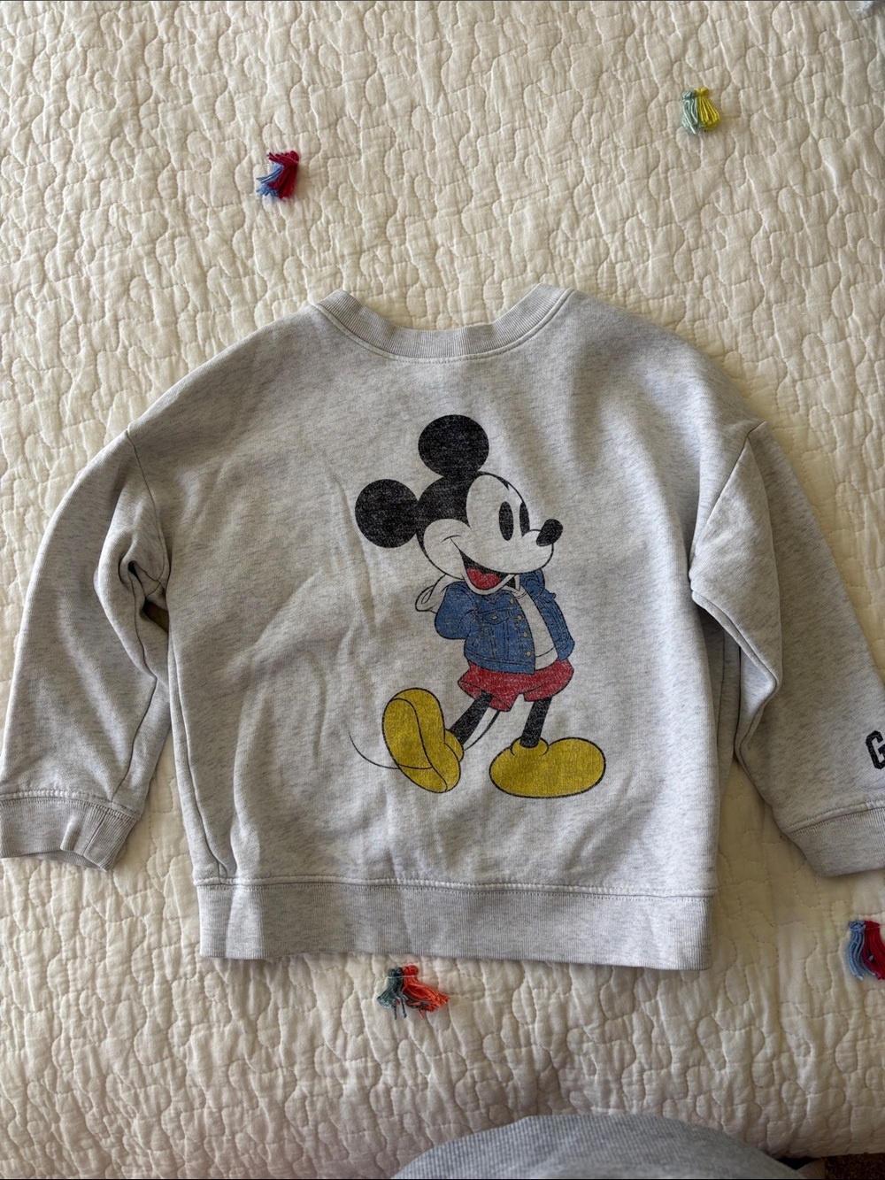 Disney Gray Sweatshirt with Classic Mickey Graphic and Yellow Shoes